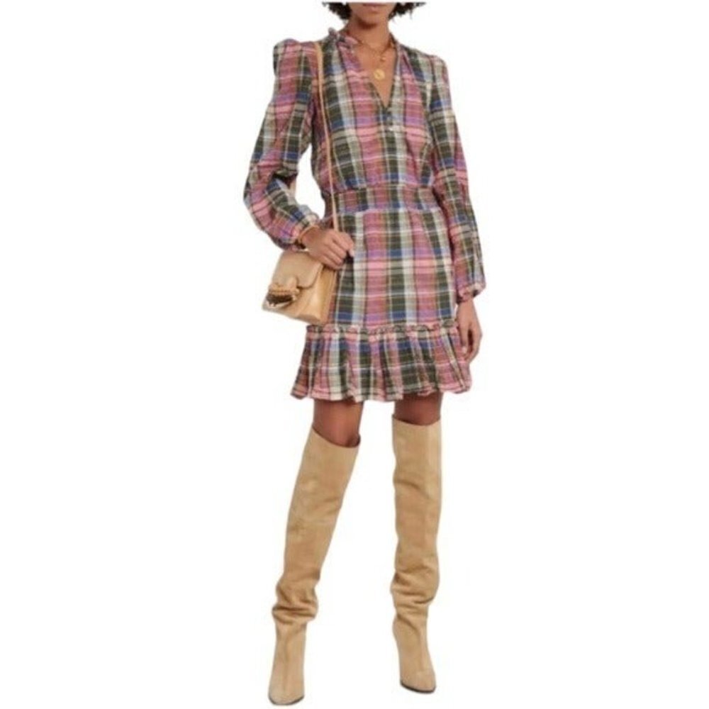 VERONICA BEARD Destiny Dress Plaid Ruffle Collar Size 4 NEW Demure Preppy - Picture 3 of 13